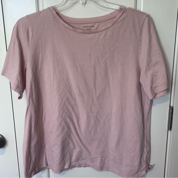 Eileen Fisher Cotton Tee Striped Large Womens Short Sleeve - Picture 1 of 4
